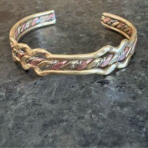 Mixed Metal Tri Color Cuff Bracelet Brass Copper Silver